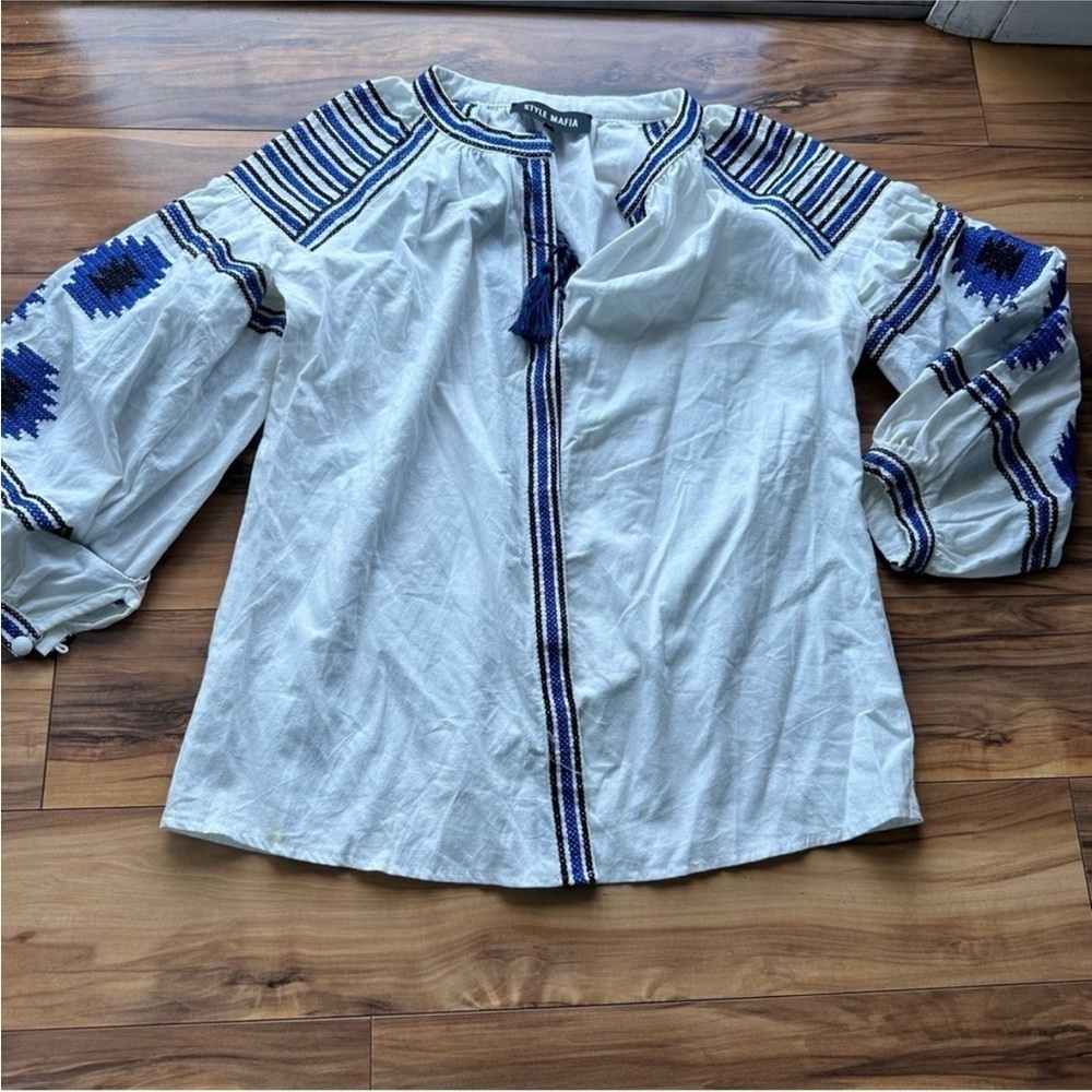 Style mafia boho embroidered blouse L - Picture 2 of 6